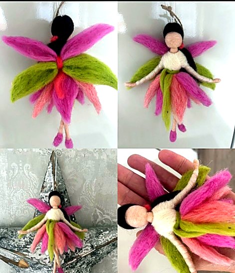 Pink and green felt fairy