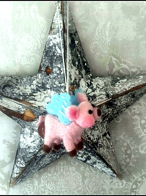 Pink flying pig ornament
