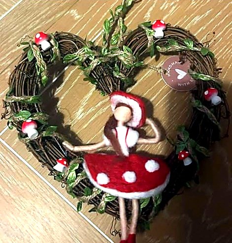 Heart wreath with mushroom fairy