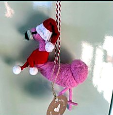 Pink flamingo Santa ornament